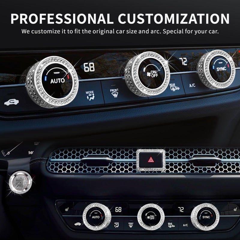 Polodunn for 2022-2025 Honda Civic Accessories, for 2023-2025 Accord/CRV/HRV/Acura Integra & 2025 ADX, 6pcs Alloy Knob Cover Trim Set - Push Start, Air Conditioner & Hazard Warning Light (Bling) - Image 2
